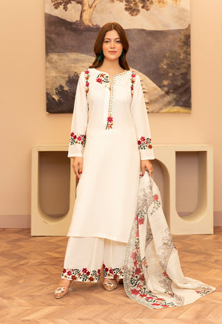 White Elegant Floral 3pc Suit