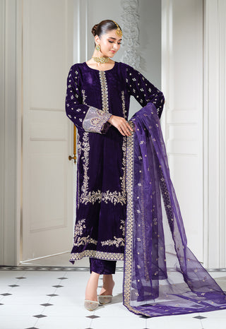 Purple 3pc Velvet Suit with Intricate Diamanté detailing