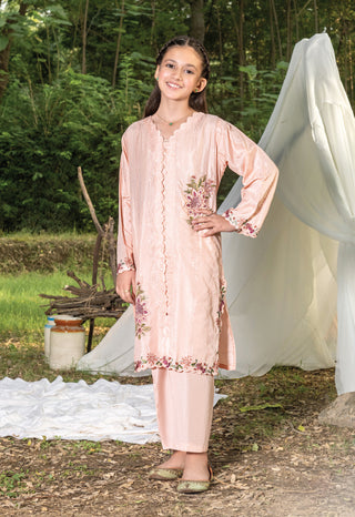 Kids Peach Raw Silk Co-Ord