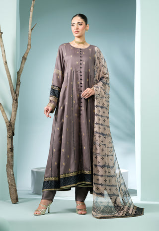 Grey 3pc Viscose Dress with Soft Scarf