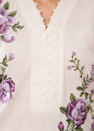 Cream/Purple Floral 3pc Lawn Suit
