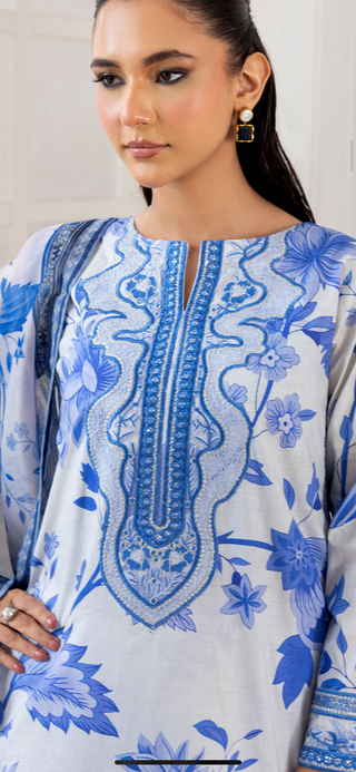 White/Blue Floral Farshi Suit