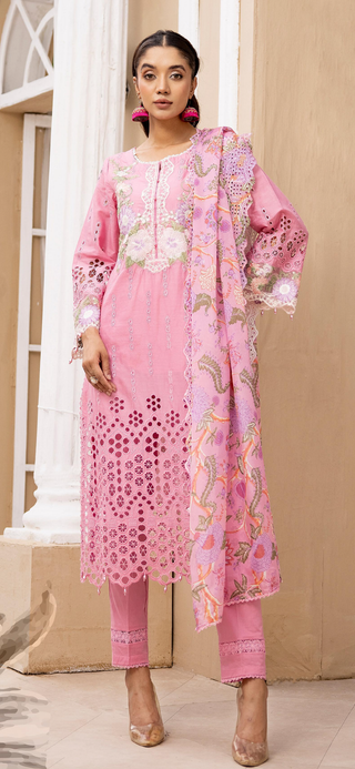 Pink Chickenkari Lawn Suit with cutwork
