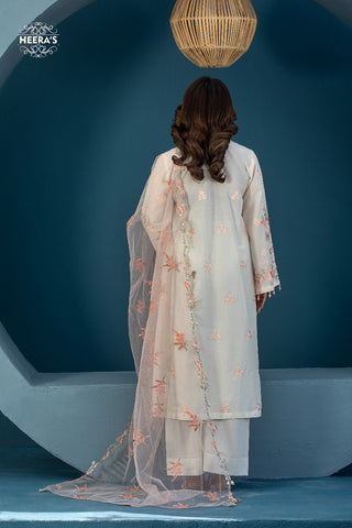 White & Peach 3pc Readymade Suit