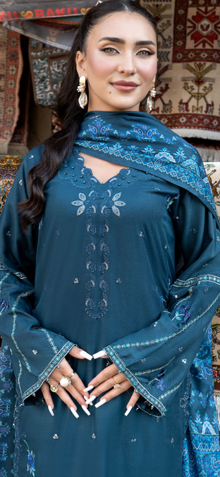 Teal 3pc Mother & Daughter Winter Linen Suit