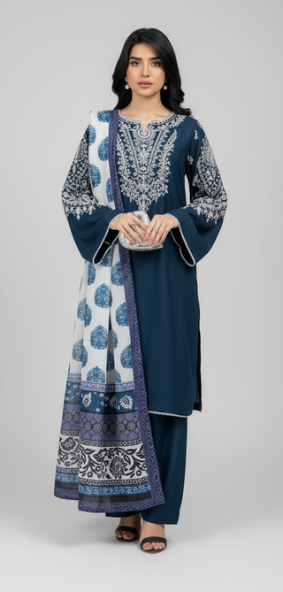 Teal Raniya.h 3pc Linen Suit