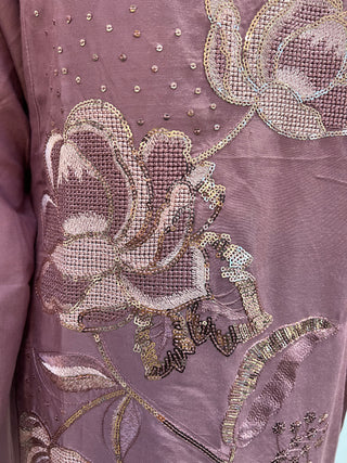 DuskyPink Linen Embroided 1pc Maxi