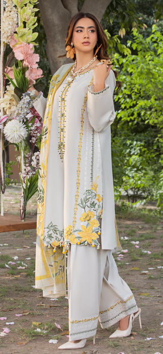 Cream Sunflower Embroidery Farshi Suit