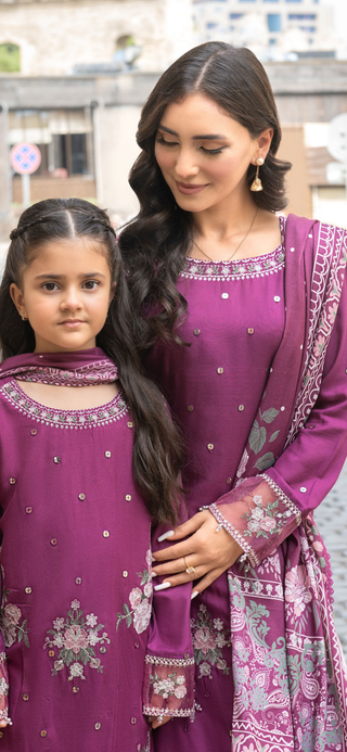 Plum 3pc Mother & Daughter Winter Linen Suit