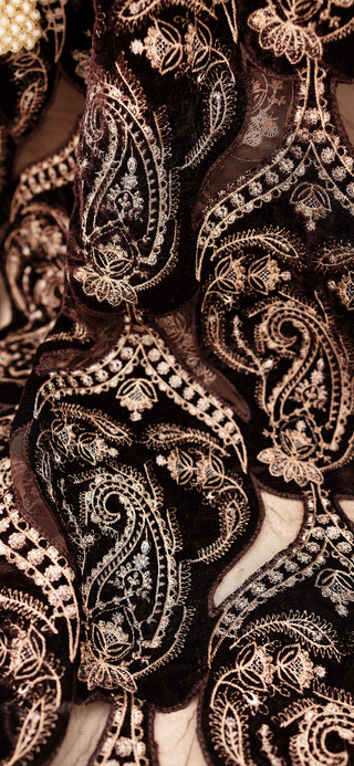 Brown Dhanak 3pc Suit with Heavy Cutwork Shawl