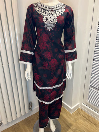 Black/Red 2pc Readymade Linen