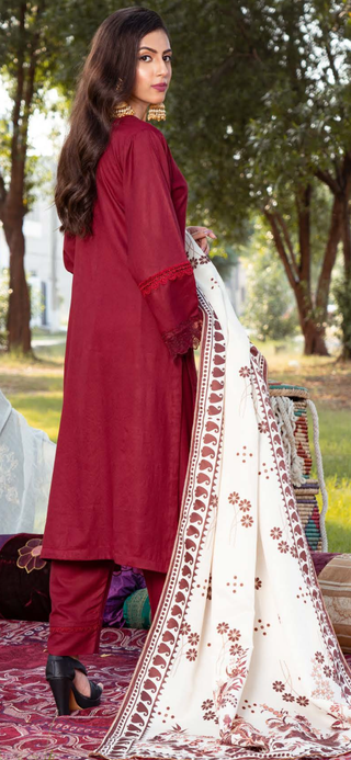 Wine Munira 3pc Dhanak Suit