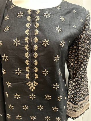 Black/Gold 3pc Dhanak Suit