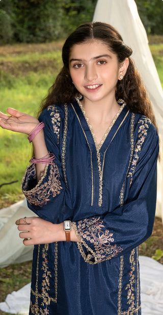 Kids Navy Raw Silk Co-Ord