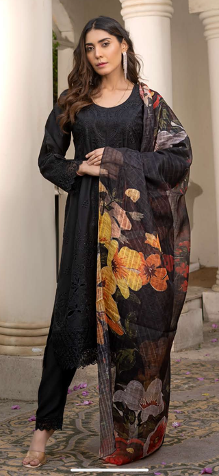 Black 3pc Summer Chickenkari Suit