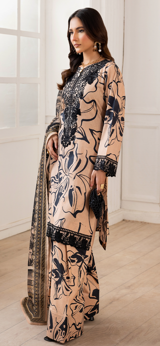 Beige/Black Floral Farshi Suit