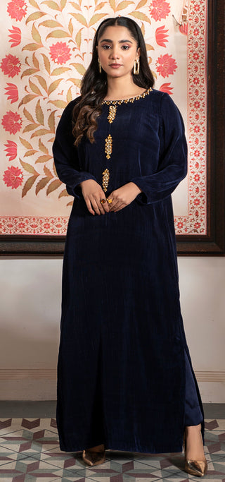 Navy 2pc Crinkle Crushed Dress