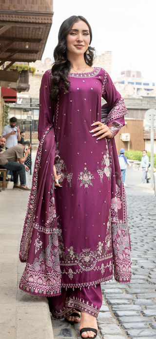 Plum 3pc Mother & Daughter Winter Linen Suit