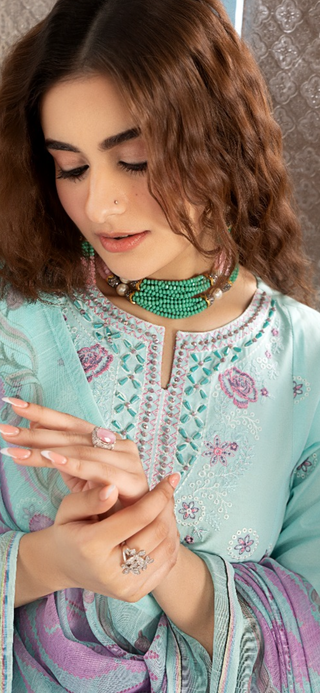 Sky Blue/Pink 3pc Readymade Lawn Suit