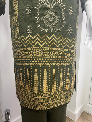 Mendhi Green 3pc Dhanak Suit