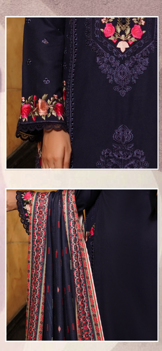 Navy Embroided 3pc Linen Suit
