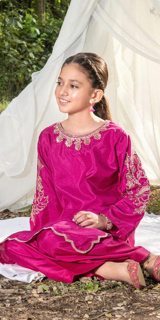 Kids Pink Raw Silk Co-Ord