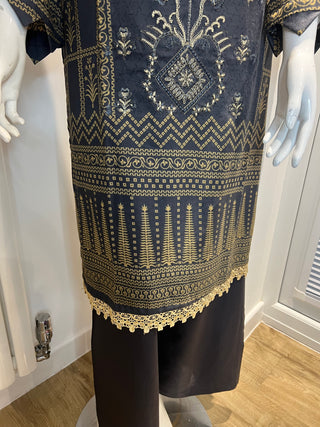Charcoal/Gold 3pc Dhanak Suit