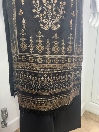 Black/Brown 3pc Dhanak Suit