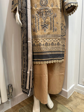 Beige 3pc Dhanak Suit