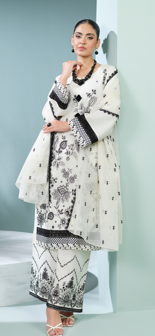 White 3pc Viscose Suit with Detailed trousers