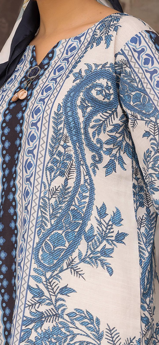 White/Blue Floral Khaddar Co-ord Set