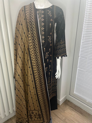 Black/Brown 3pc Dhanak Suit