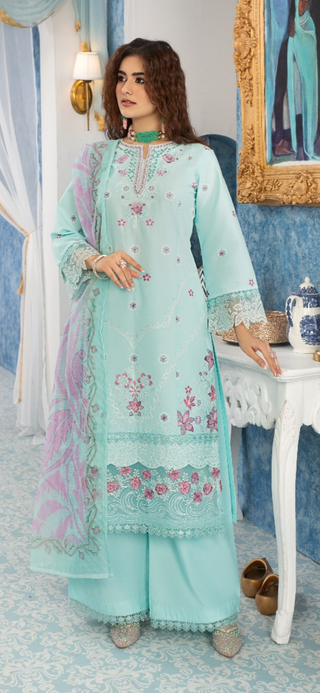 Sky Blue/Pink 3pc Readymade Lawn Suit