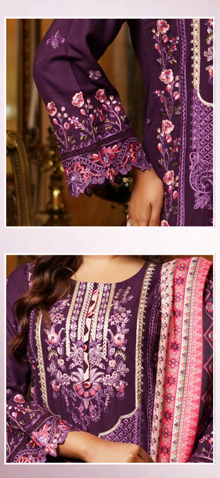 Purple Embroided 3pc Linen Suit