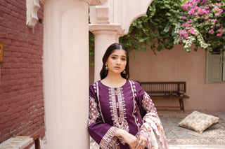 Plum 3pc Cotton Suit with Printed Dupatta