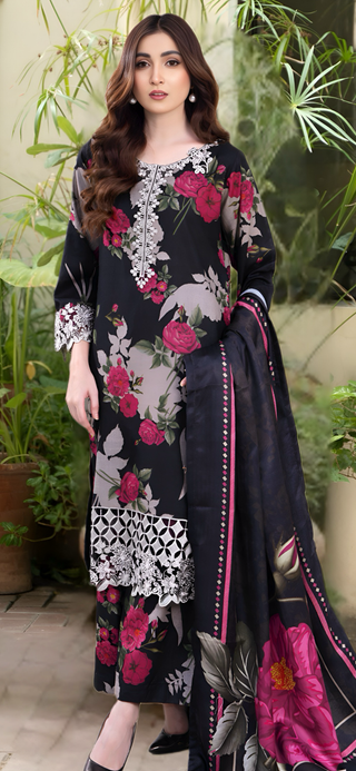 Red Floral Raniya.h 3pc Viscose Suit