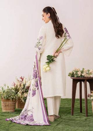Cream/Purple Floral 3pc Lawn Suit