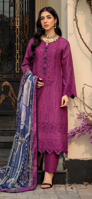 Plum 3pc Readymade Chicekn Kari Suit