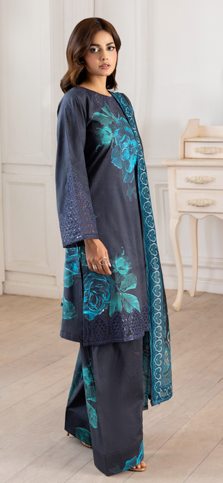 Black/Blue Floral Farshi Suit