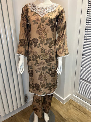 Brown Floral 2pc Readymade Linen