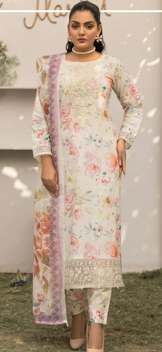 Cream Floral 3pc Suit