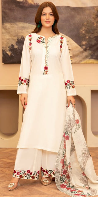 White Elegant Floral 3pc Suit