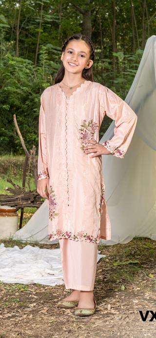 Kids Peach Raw Silk Co-Ord