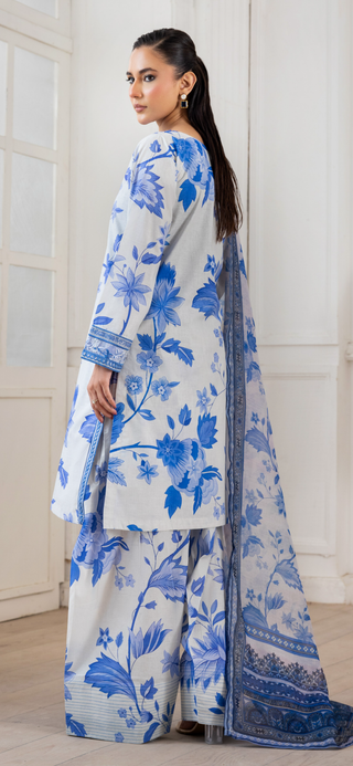 White/Blue Floral Farshi Suit
