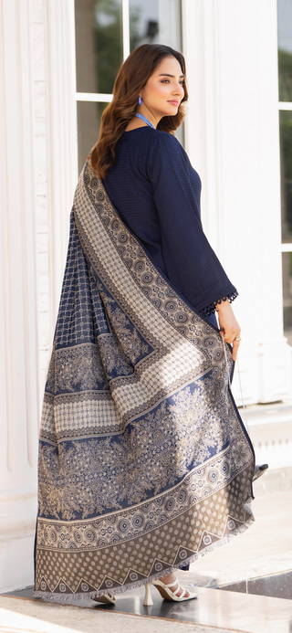 Simple Navy Raniya.h 3pc Dhanak Suit