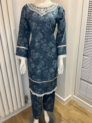 Blue Floral 2pc Readymade Linen