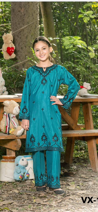 Kids Teal Raw Silk Co-Ord