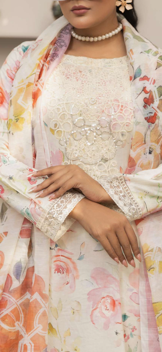 Cream Floral 3pc Suit