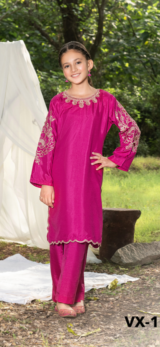 Kids Pink Raw Silk Co-Ord