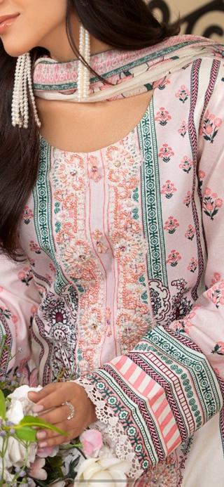 White & Baby Pink 3pc Suit